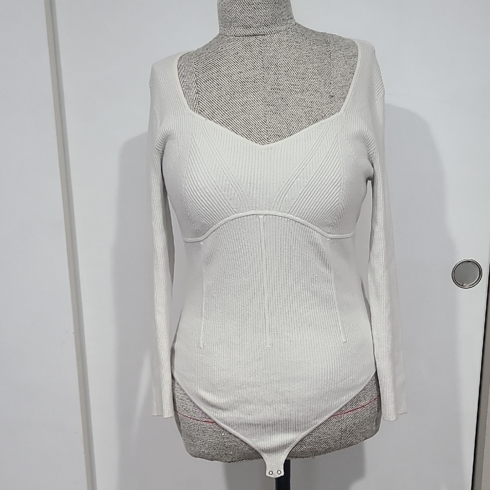 A&F White Long Sleeve Ribbed Bodysuit